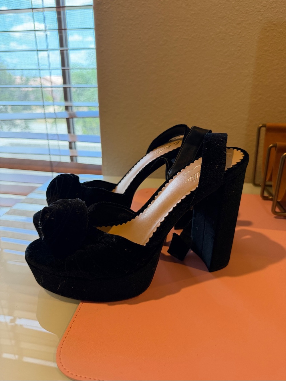 Antonio Melani Nicola Bathie Black Velvet Platform Block Heel Sandals - Women